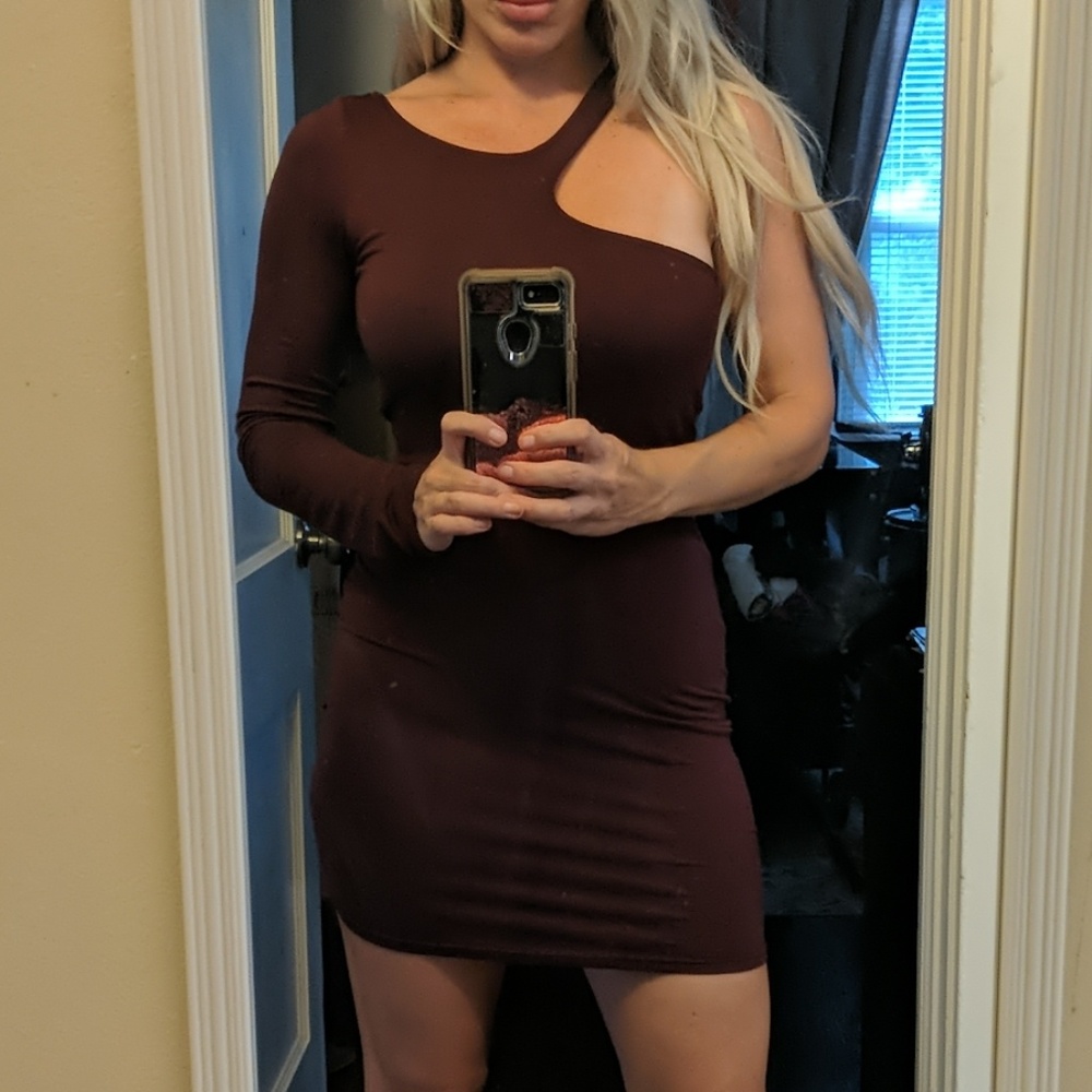 Maroon one shoulder dress